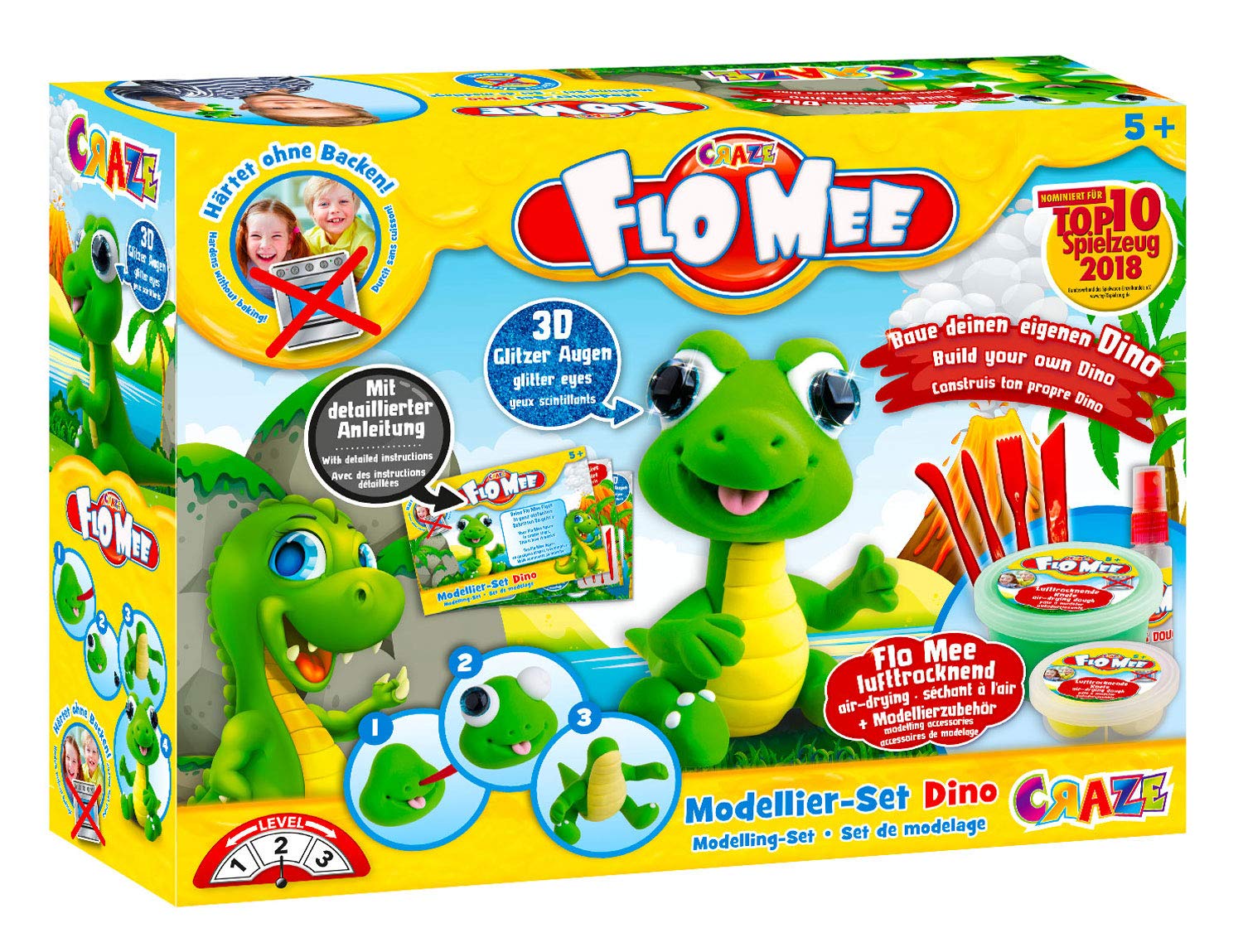 craze-flo-mee-dino-knete-modellier-set-4-farben-lufttrocknend image 1