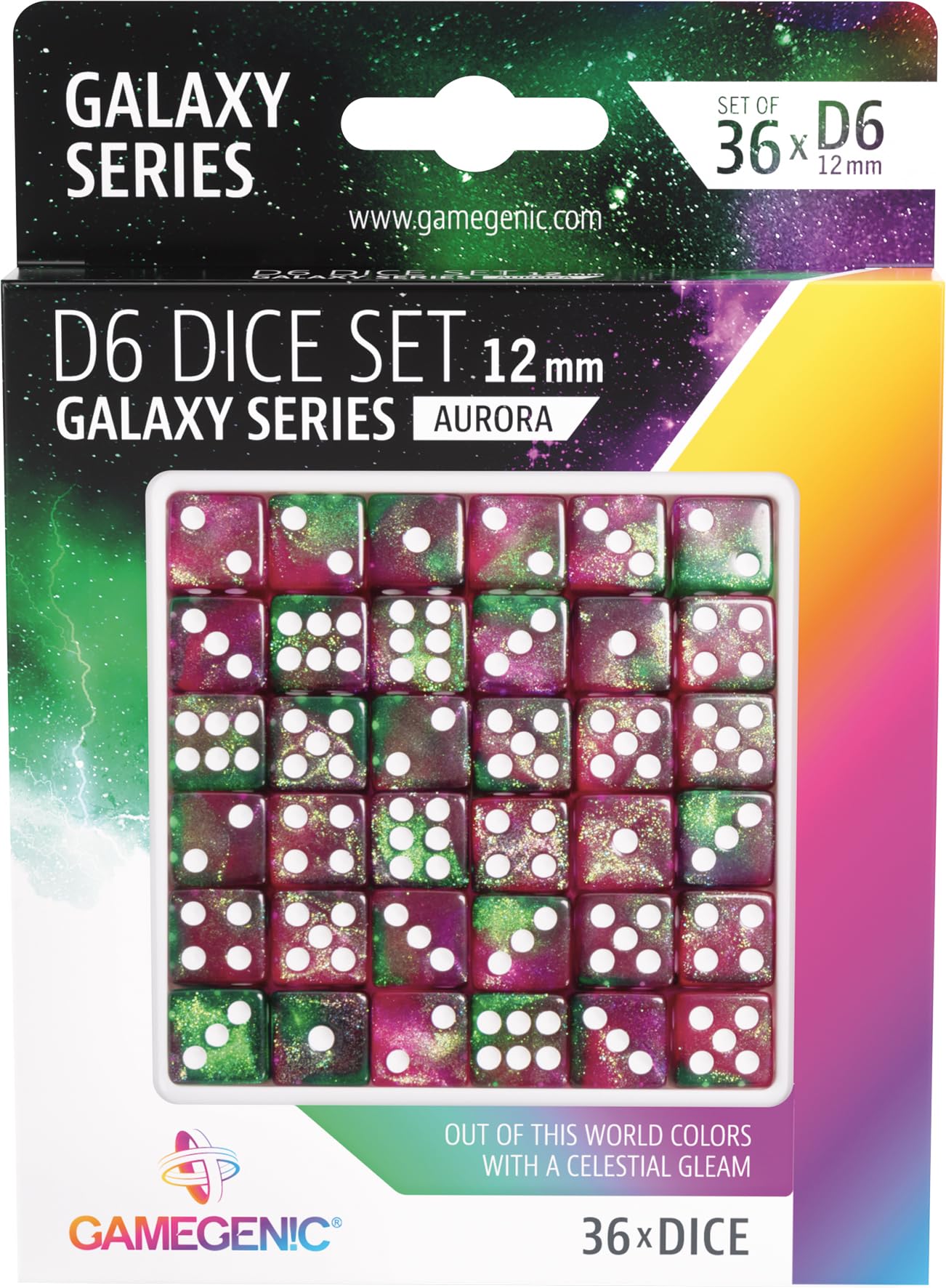gamegenic-galaxy-aurora-d6-dice-set-12mm-w-rfelset-36er-acryl image 2