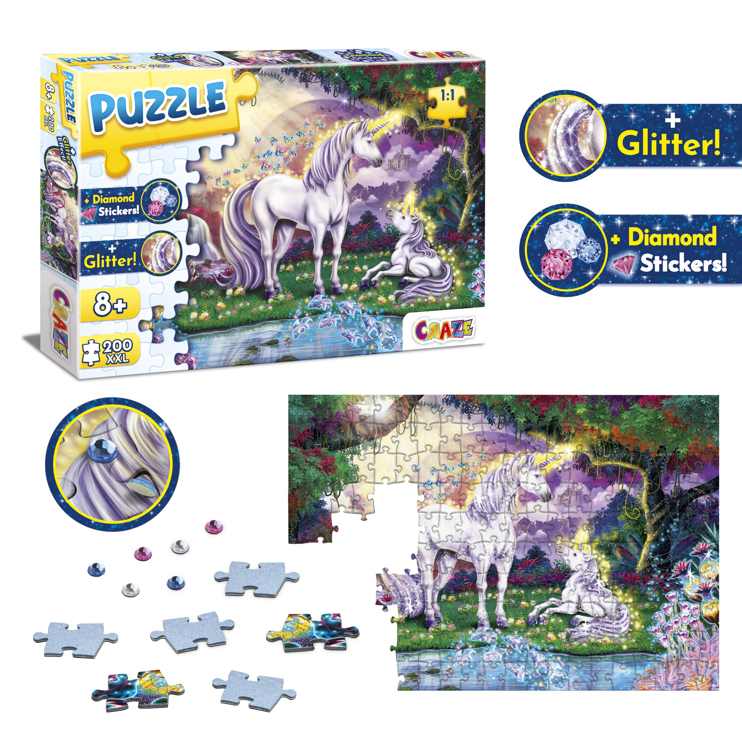 craze-puzzle-mystic-lake-30196-200-teile-mit-glitzer-einhorn image 3