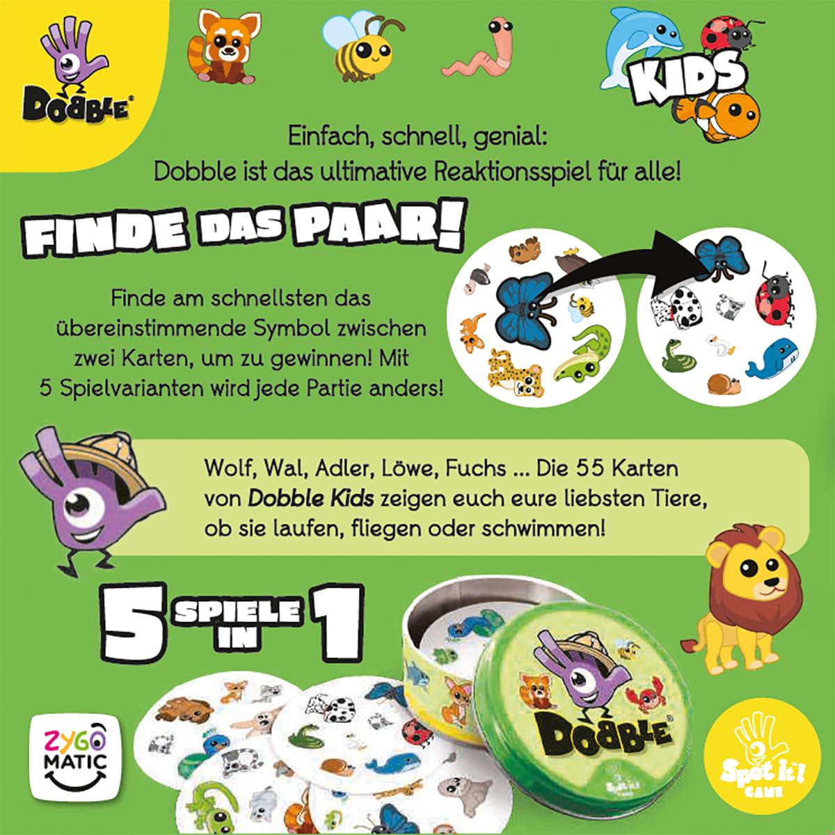 asmodee-dobble-kids-kartenspiel-eco-sleeves-tiermotive image 4