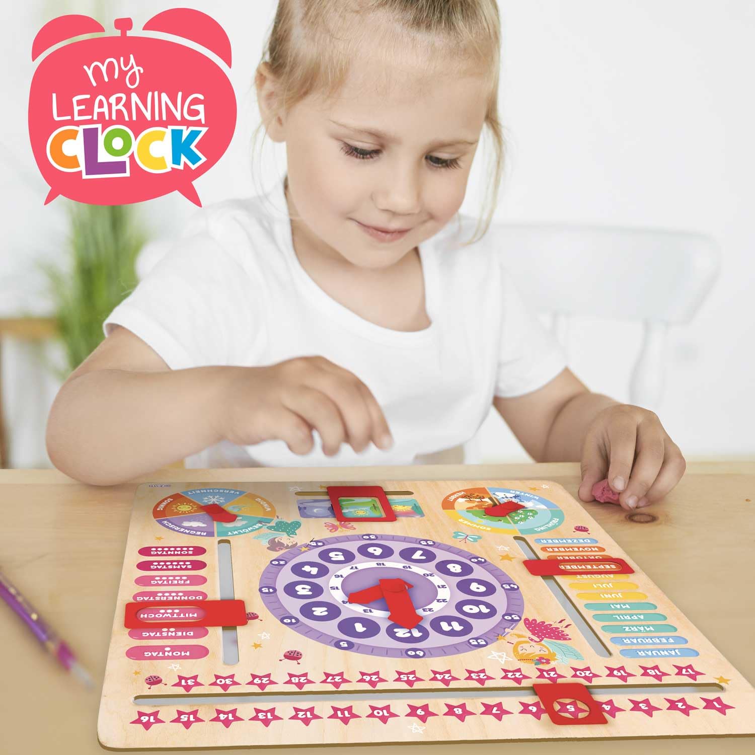 craze-my-learning-clock-princess-lernuhr-holz-deutsch-lila image 4
