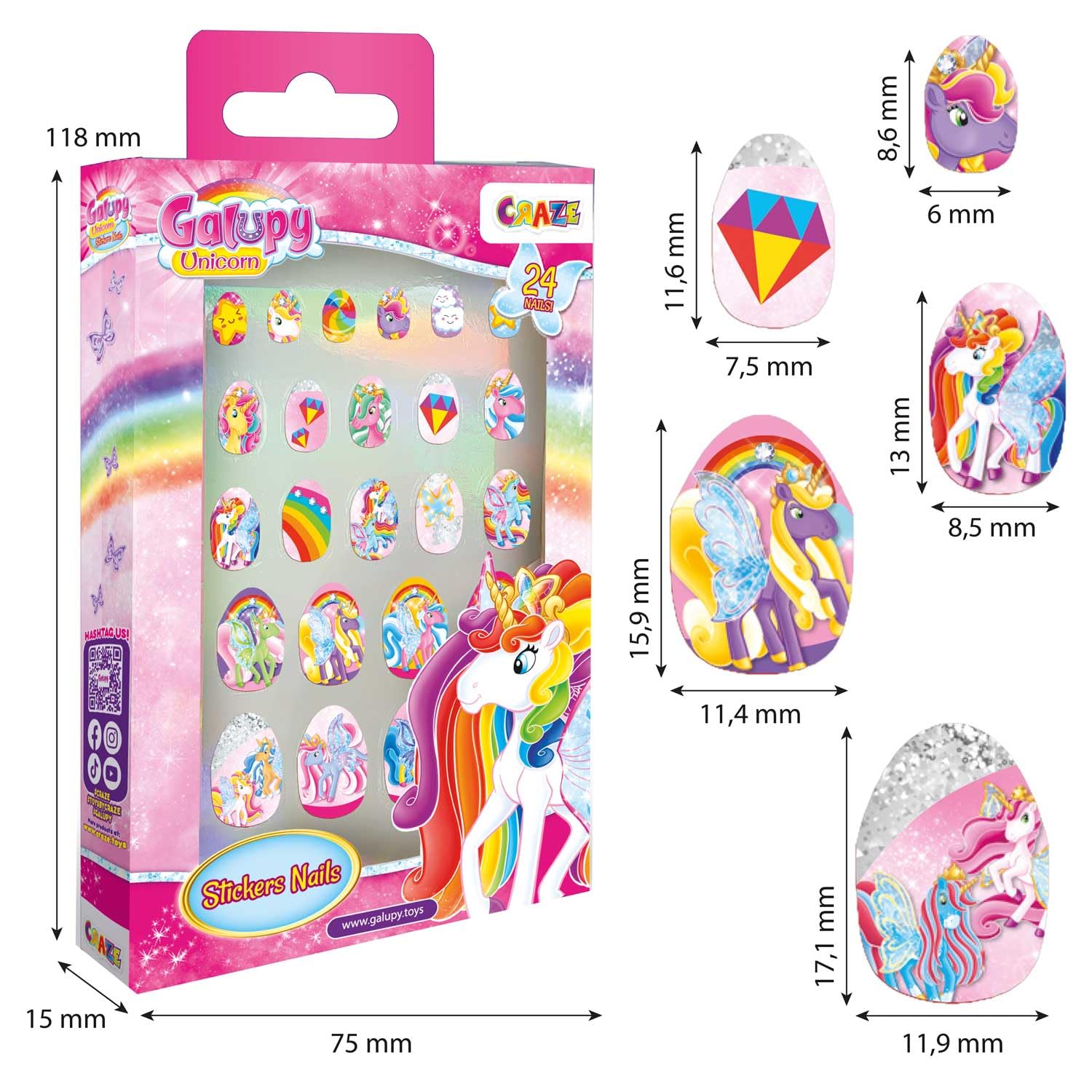 craze-galupy-unicorn-kindern-gel-zum-aufkleben-144er-pack-glitzer image 6