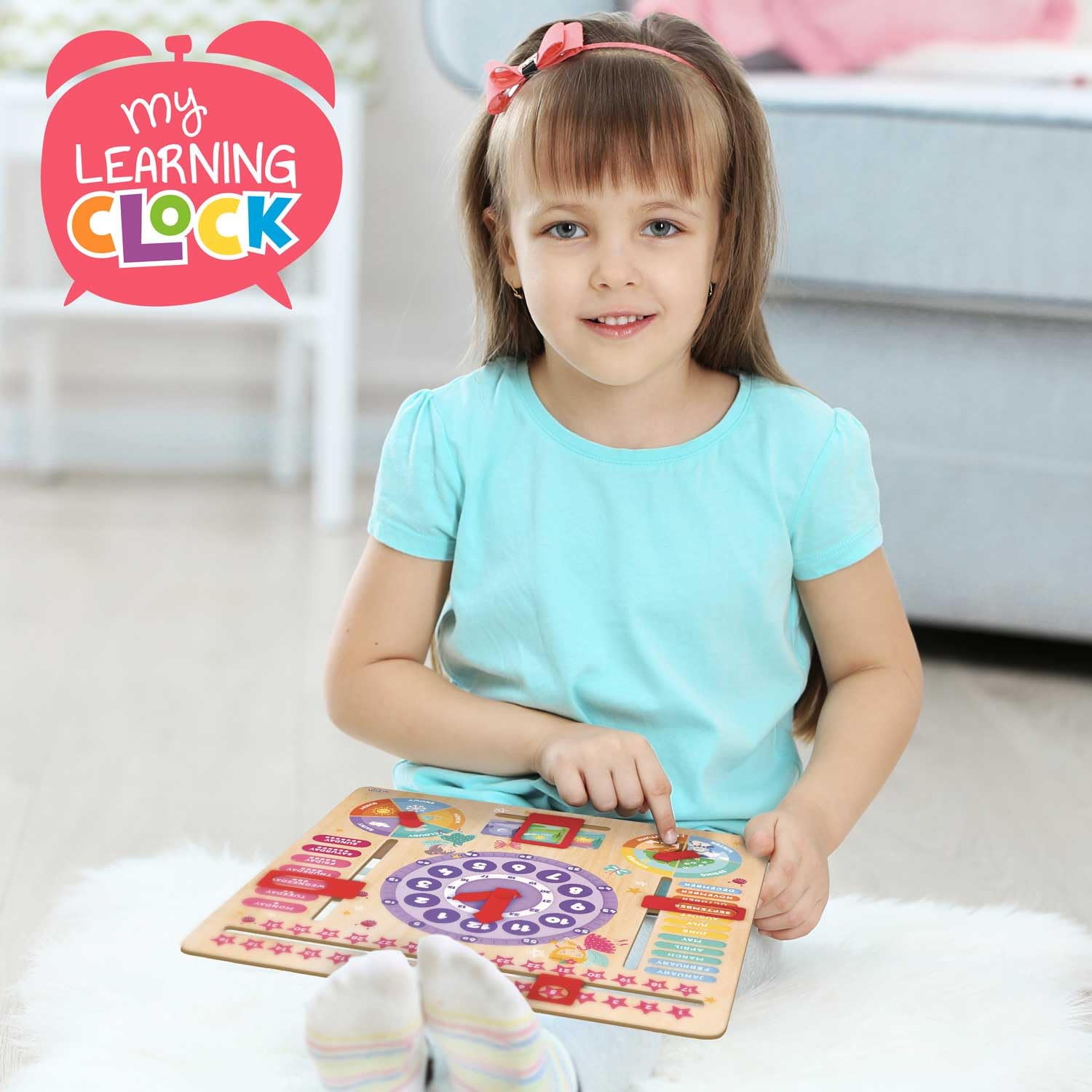 craze-my-learning-clock-princess-lernuhr-holz-deutsch-lila image 7