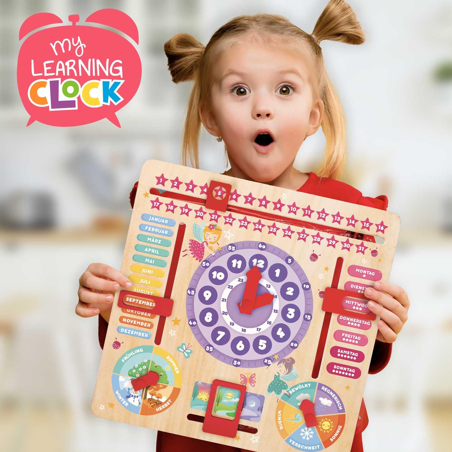 craze-my-learning-clock-princess-lernuhr-holz-deutsch-lila image 5