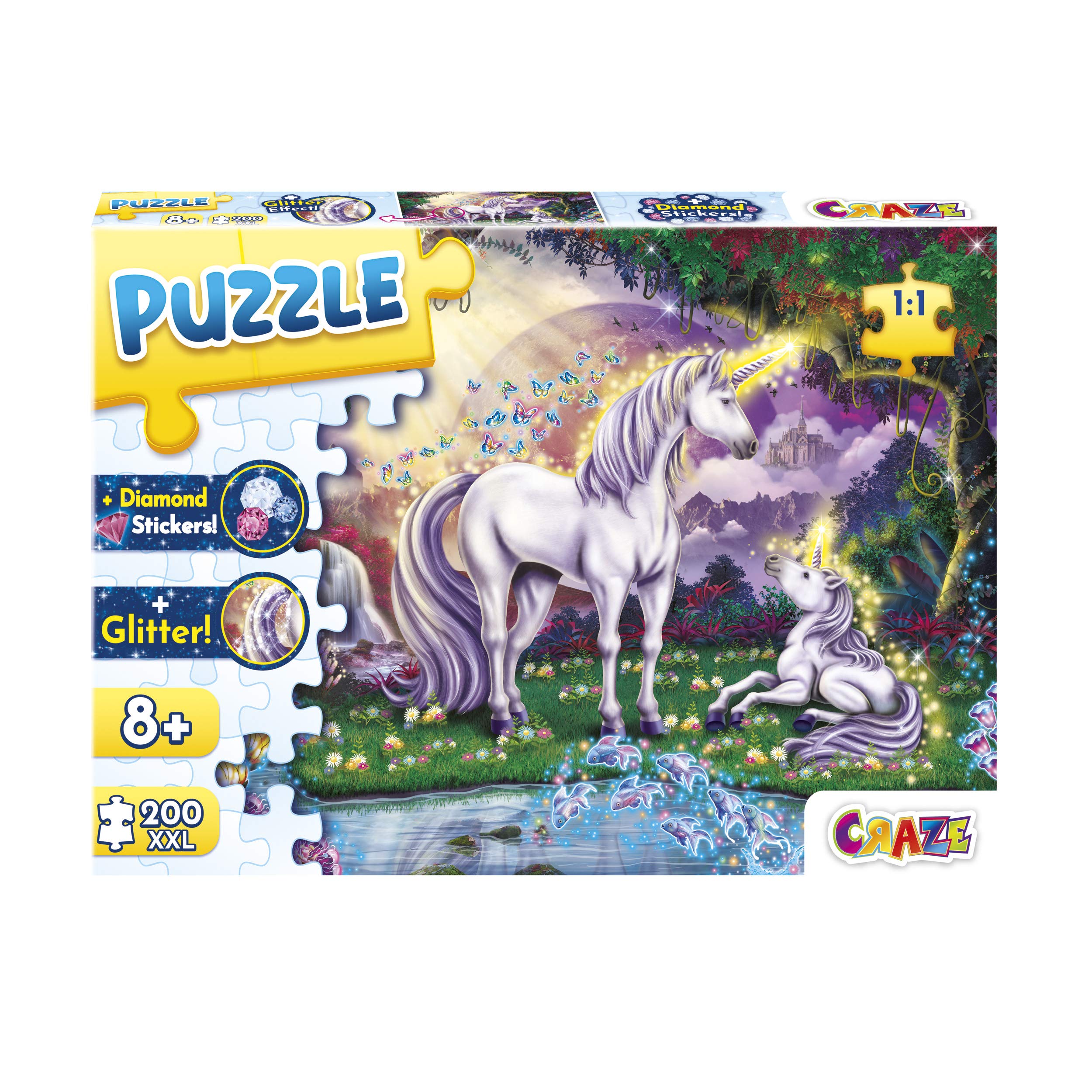 craze-puzzle-mystic-lake-30196-200-teile-mit-glitzer-einhorn image 1