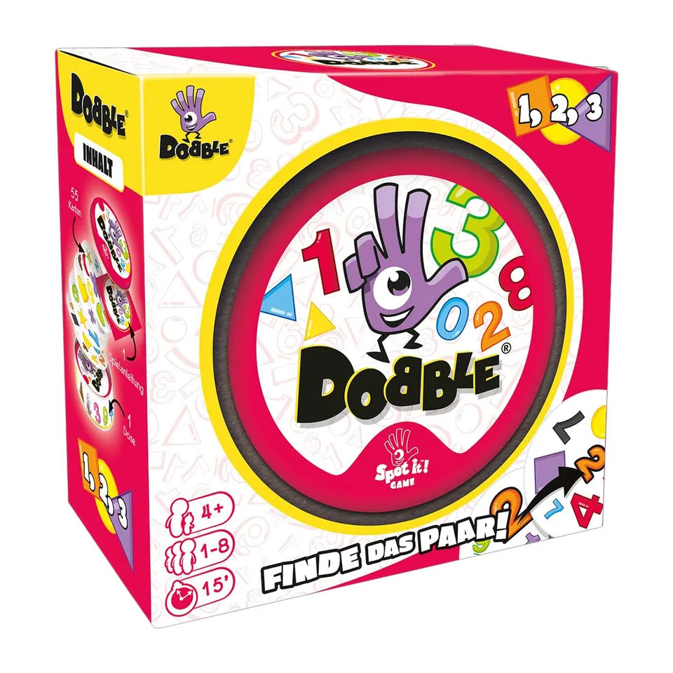 dobble-1-2-3-kartenspiel-kinderspiel-deutsch-blechdose-55-karten image 1