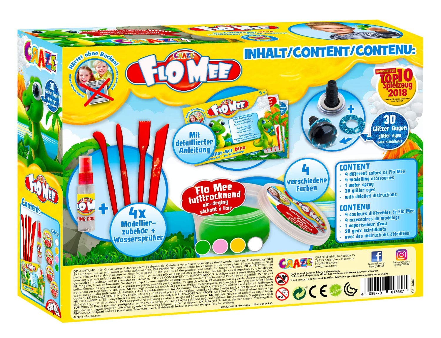 craze-flo-mee-dino-knete-modellier-set-4-farben-lufttrocknend image 3